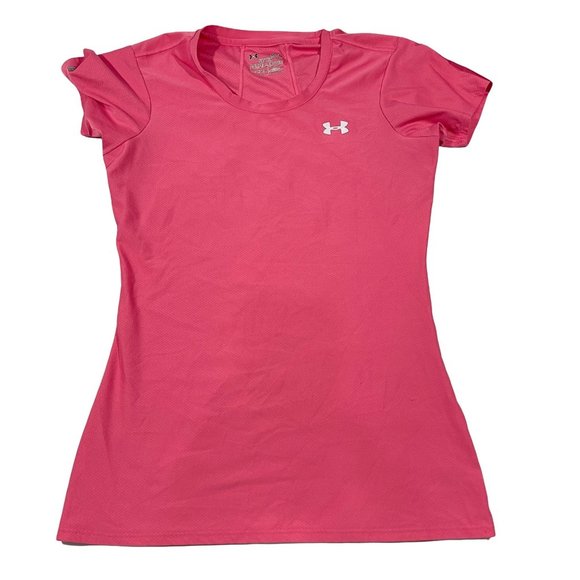 Under Armor Women's Fitted T-shirt Size Medium Pink Heat Gear - Picture 1 of 8